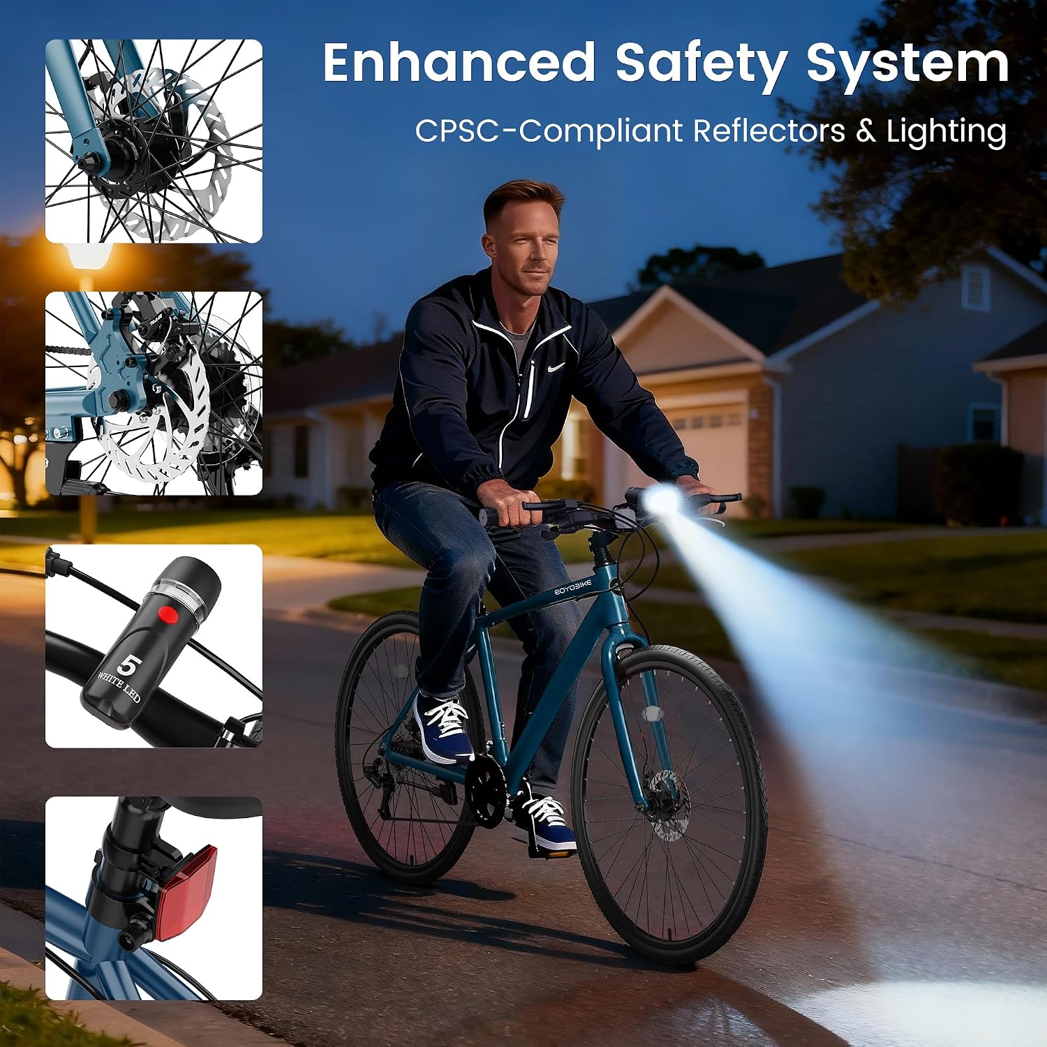 MOONCOOL Hybrid Bike for Men, 700C Aluminum 29LB Ultra-Light 8 Speed Commuter Bike, 350lb Loading, 29' Urban Bicycle, Dual Disc Brakes, for Tall Men&Women, 85% Pre-Assembled