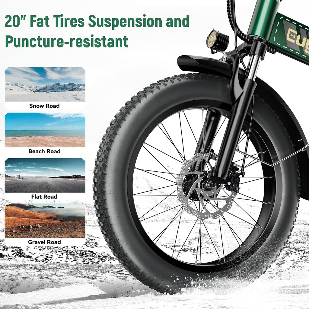 Foldable Electric Bike for Adults, 48V 20Ah Removable Lithium Battery up to 80Miles, 20' Fat Tire 1000W Peak Motor Dirt Ebike Adult Electric Bicycle for Commute Beach Mountain E Bike