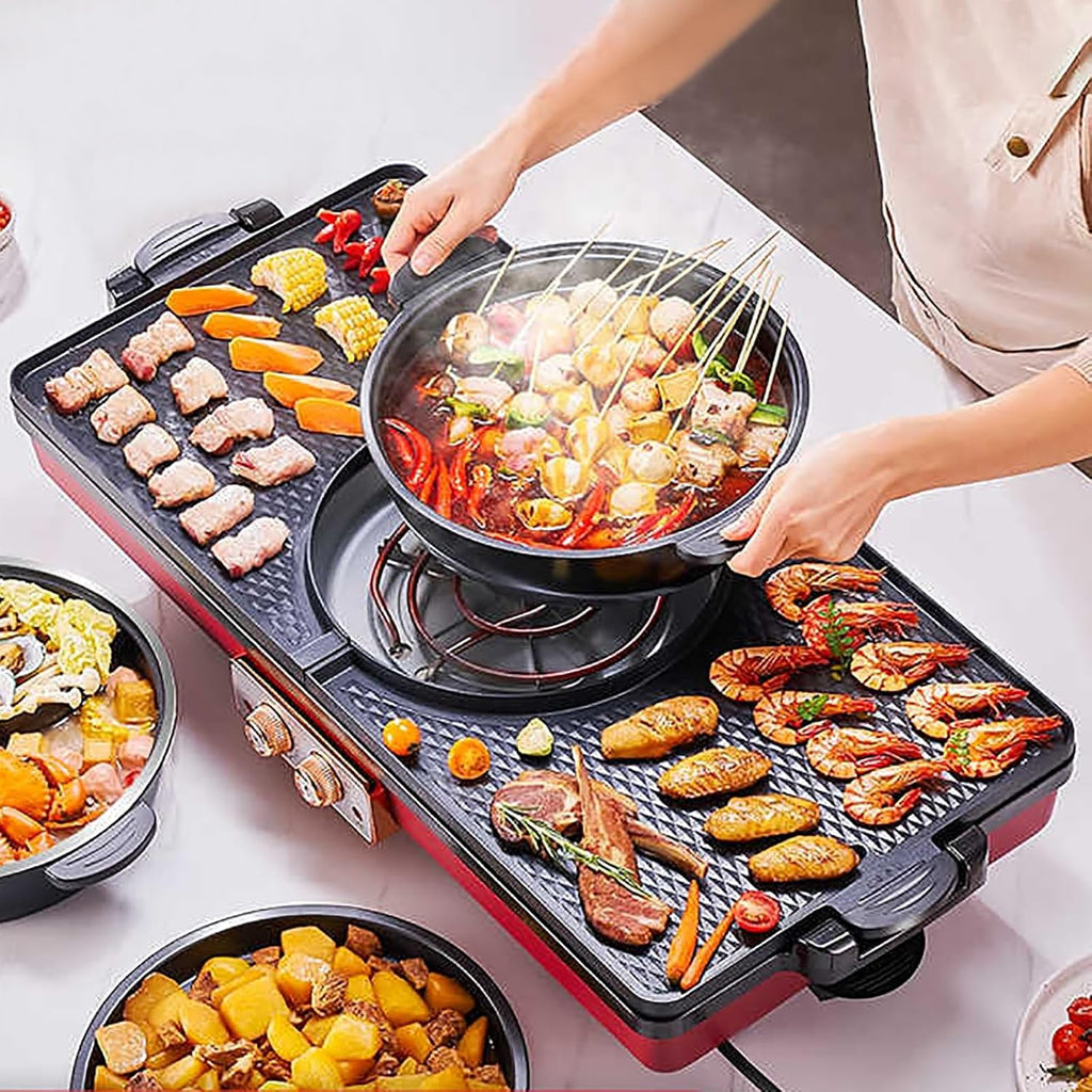 Barbecue Electric Grill and Hot Pot, 2700W Separable BBQ Pan Grill and Hot Pot, Multifunctional Electric Grill Pot with Dual Temp Control, with Nonstick Coating(Black)