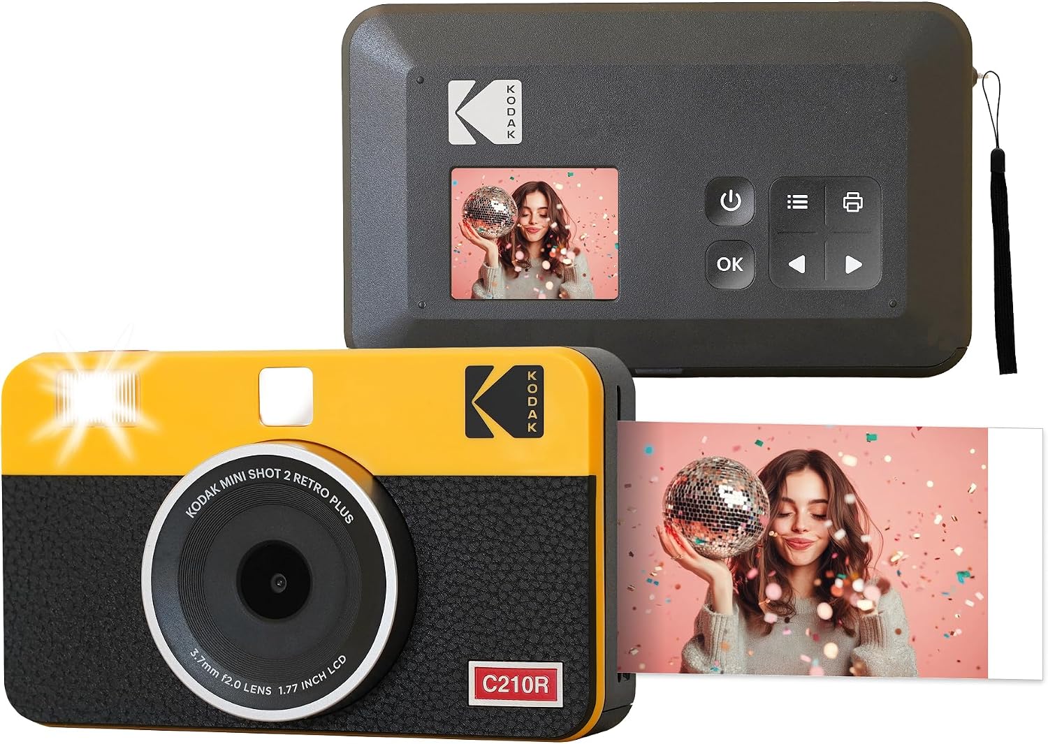 KODAK Mini Shot 2 Retro 2x3' Instant Digital Camera & Photo Printer, 8 Sheets, 2-in-1 Portable Print Camera, Bluetooth Smartphone Printer for iOS & Android, 4PASS Dye Sublimation, Yellow