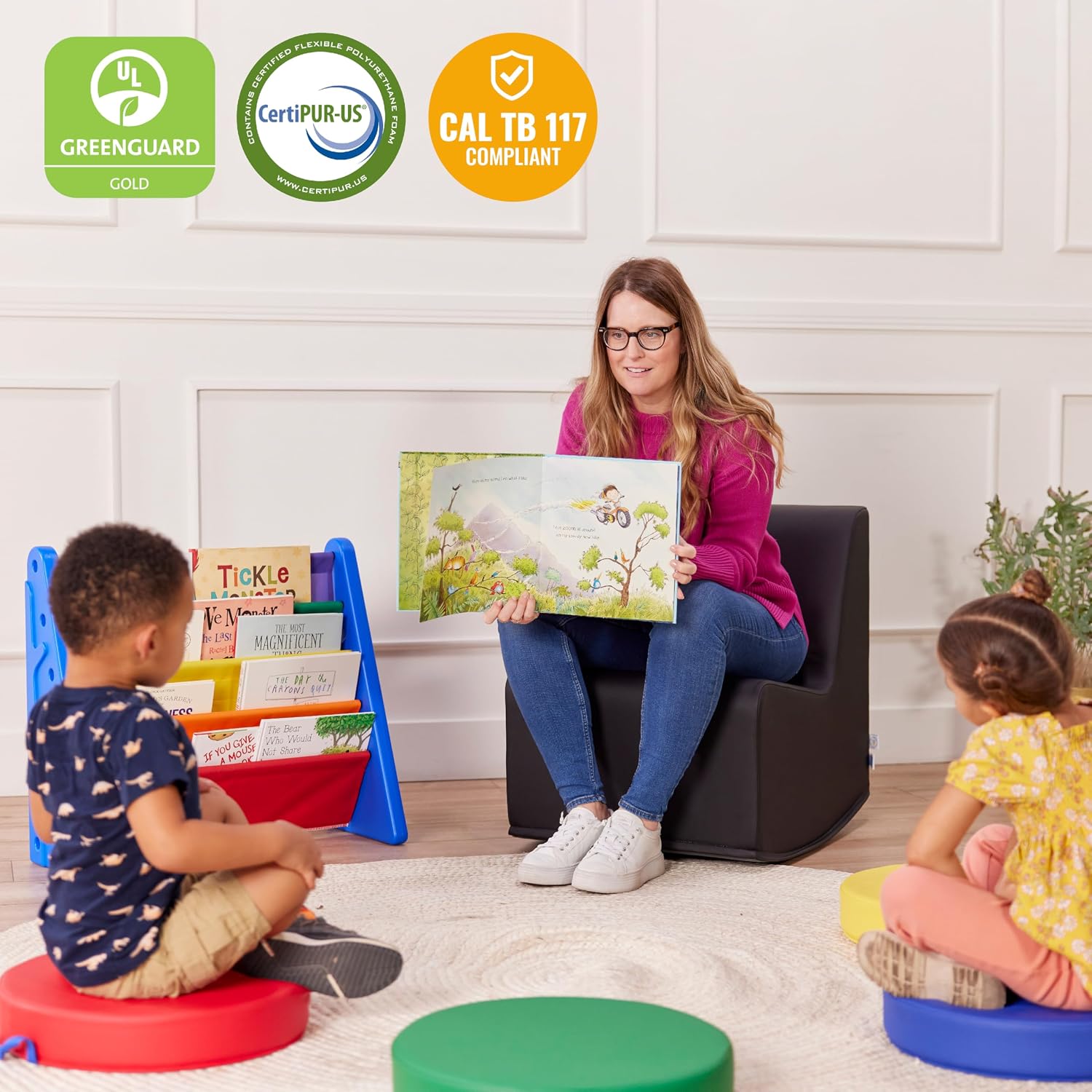 ECR4Kids SoftZone Contoured Rocking Chair, Flexible Seating, Black