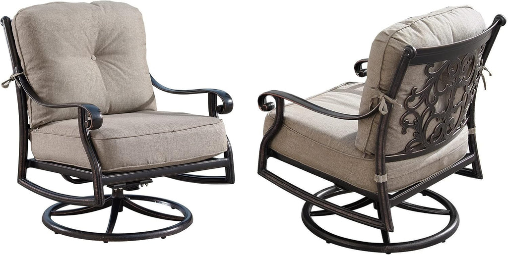 Oakland Living Aluminum Outdoor Swivel Club Finish with Thick Tan Polyester Cushions (Set of 2) Deep Seating Rocking Chairs, Antique Copper (AZCANYON-2CHAIR-AC)