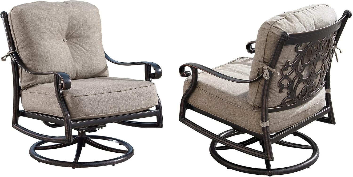Oakland Living Aluminum Outdoor Swivel Club Finish with Thick Tan Polyester Cushions (Set of 2) Deep Seating Rocking Chairs, Antique Copper (AZCANYON-2CHAIR-AC)