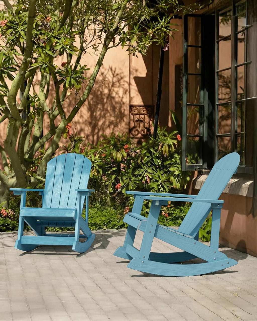 YEFU Outdoor Rocking Chair,Adirondack Rocking Chair,Patio Rocker Chair with Wide Back,Oversized Rocker Chair Look Like Real Wood, for Lawn, Porch, Backyard, Indoor and Garden(Blue)
