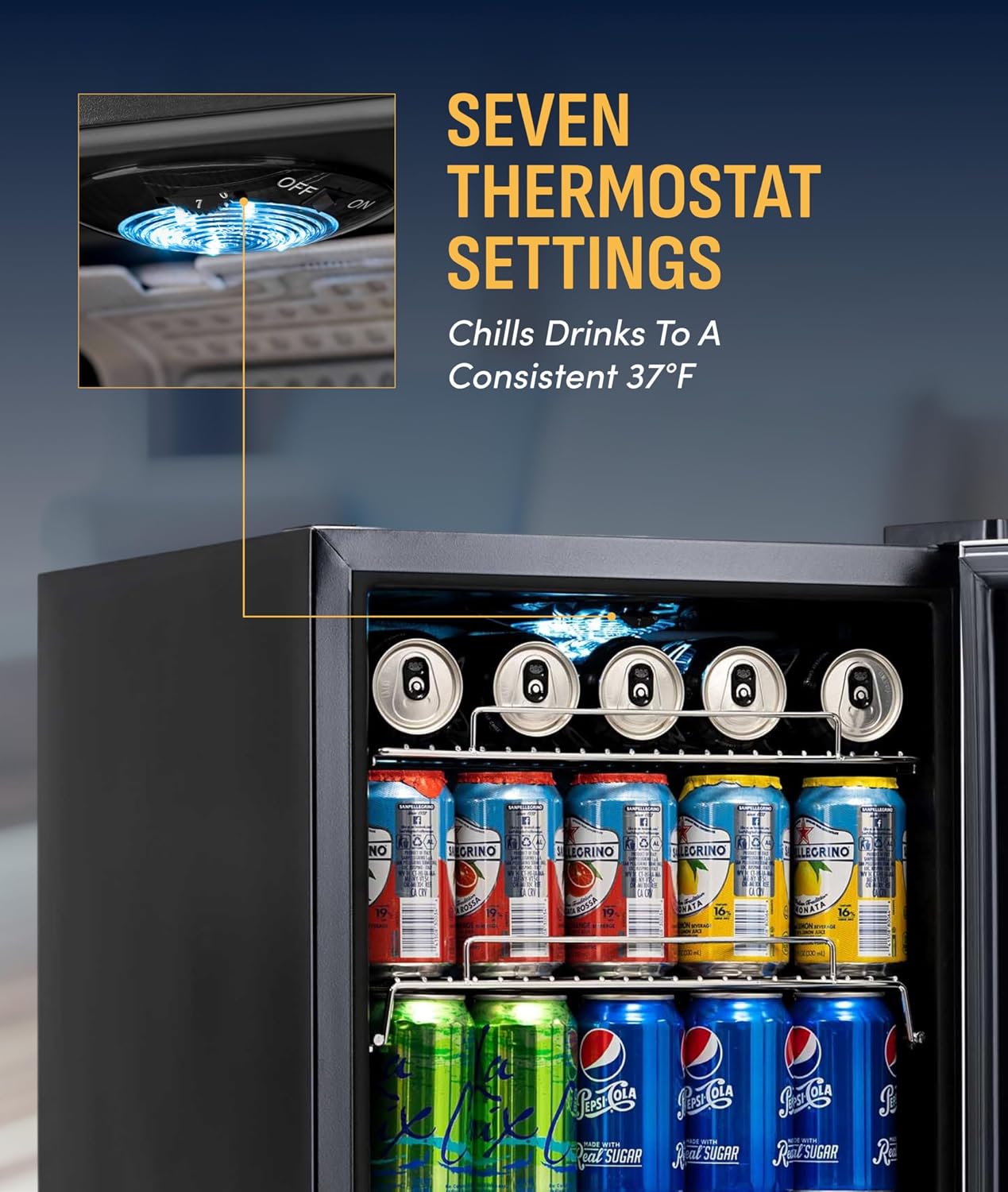NewAir 90 Can Beverage Refrigerator | 17' Freestanding Small Mini Fridge for Bedroom, Home Bar or Office | Quiet Compressor Cooling & Adjustable Shelves | Stainless Steel
