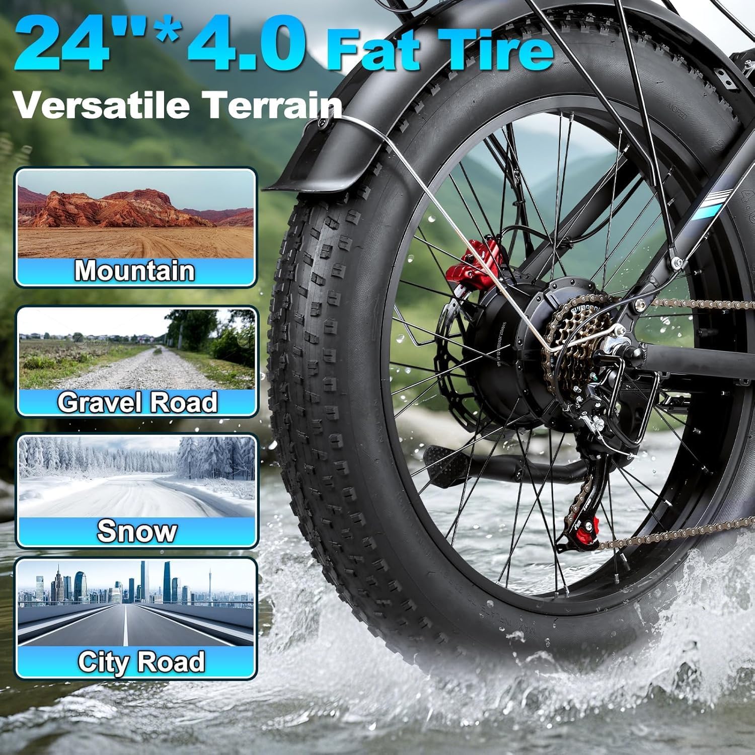 9000W Peak Electric Bike for Adults,58V Max-Output 1972Wh Dual Motor Ebike,47MPH 105Miles Range,24' x4.0 Fat Tire Hydraulic Disc Brake Full Suspension E-Bike for Mountain Snow Commuter