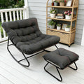 Oversized Papasan Rocker, Comfy Patio Rocking Chair, Outdoor Rocker Chair, Indoor Rocking Egg Chair with Cushion & Ottoman for Bedroom, Living Room, Front Porch (Grey)