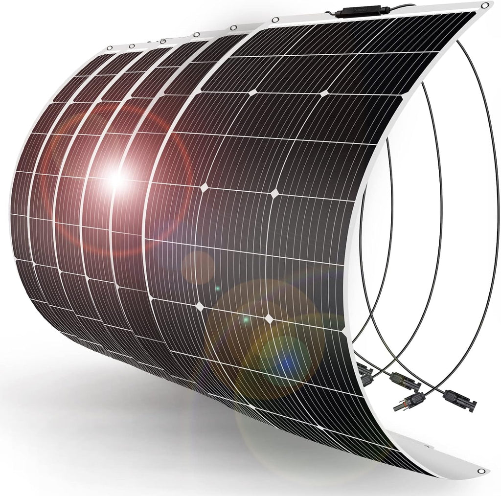 DOKIO 600W (6×100W) Flexible Solar Panels 18V Monocrystalline for 12V Battery Charging, Semi-Flexible ETFE with MC4, Series or Parallel Expansion for RV Boat Van Camper Trailer Off-Grid Power