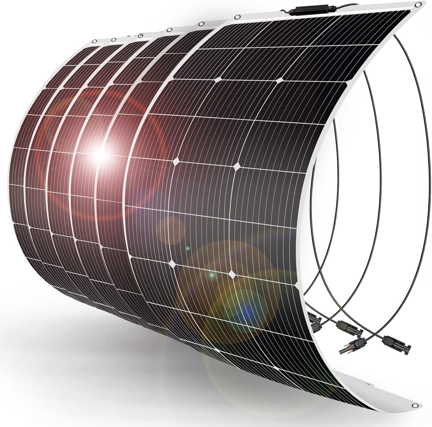 DOKIO 600W (6×100W) Flexible Solar Panels 18V Monocrystalline for 12V Battery Charging, Semi-Flexible ETFE with MC4, Series or Parallel Expansion for RV Boat Van Camper Trailer Off-Grid Power