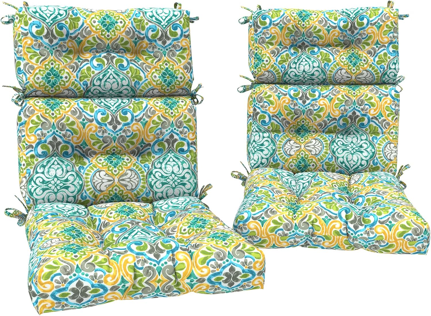 DYTXIII Outdoor High Back Chair Cushions Set of 2, Water Repellent Tufted Rocking Seat Cushions Replacement 44 x 22 Inch, Seat & Back Chair Pads for Patio, Balcony and Indoor Use -Damask Green