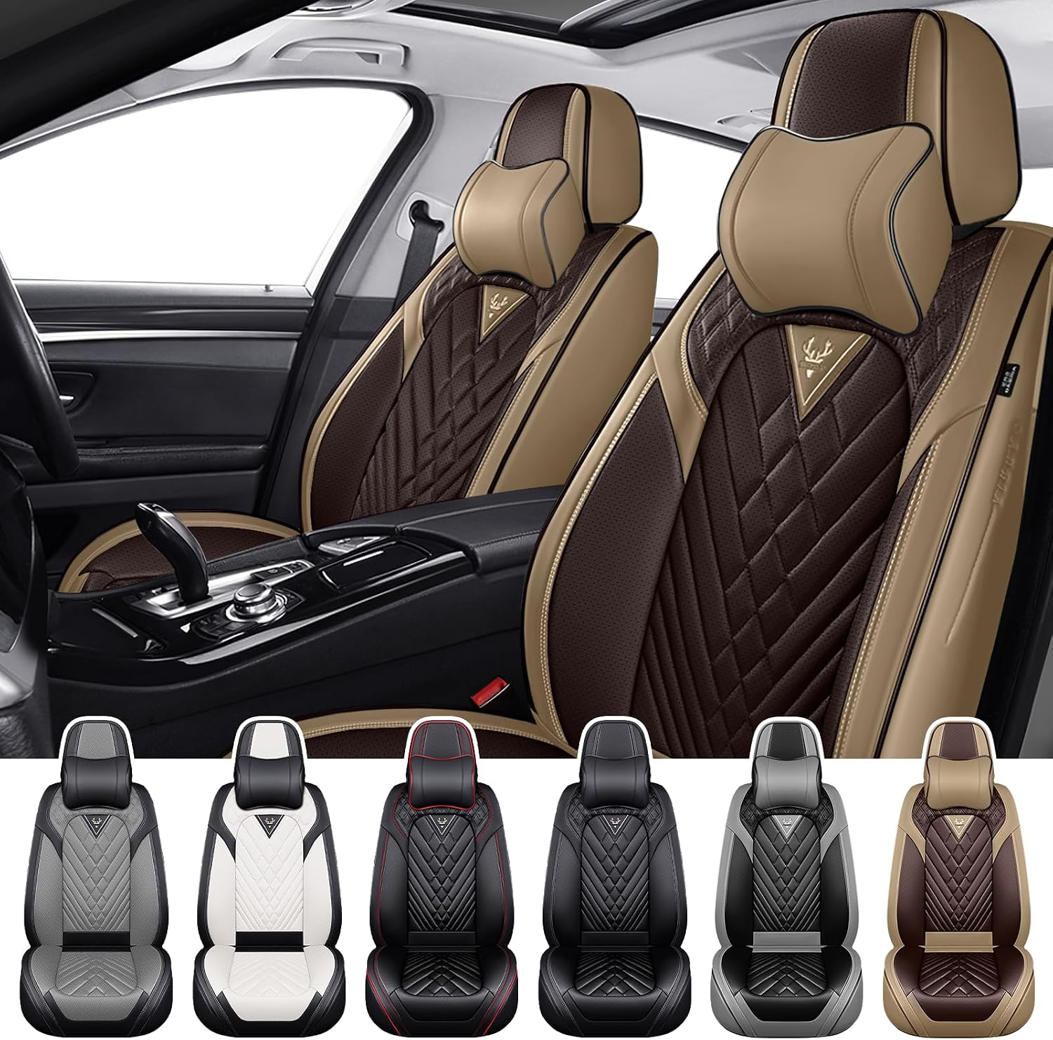 Car Seat Covers for BMW X5 2001-2026, Waterproof Nappa Leather Front Seat Cover with Headrests, Anti-Slip and Comfortable Automotive Seat Protector&Accessories(Brown Coffee)