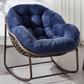 37' Papasan Rocking Chair with Cushion and Steel Frame, Oversized Outdoor Egg Rocking Chair, Rattan Circle Chairs for Grand Patio and Garden (Navy Blue+Curdoroy)