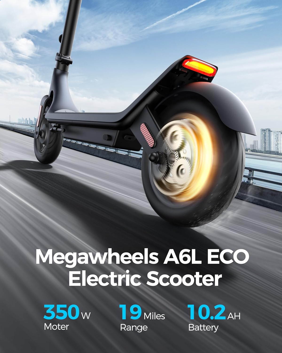 MEGAWHEELS Electric Scooter,Electric Scooter Adults Teens,10in Pneumatic Tires,350/500/600W Motor,19/31 Miles Range,15.5mph E Scooter with Smart APP Control for Commuting, Outdoor, Short Travel Gift