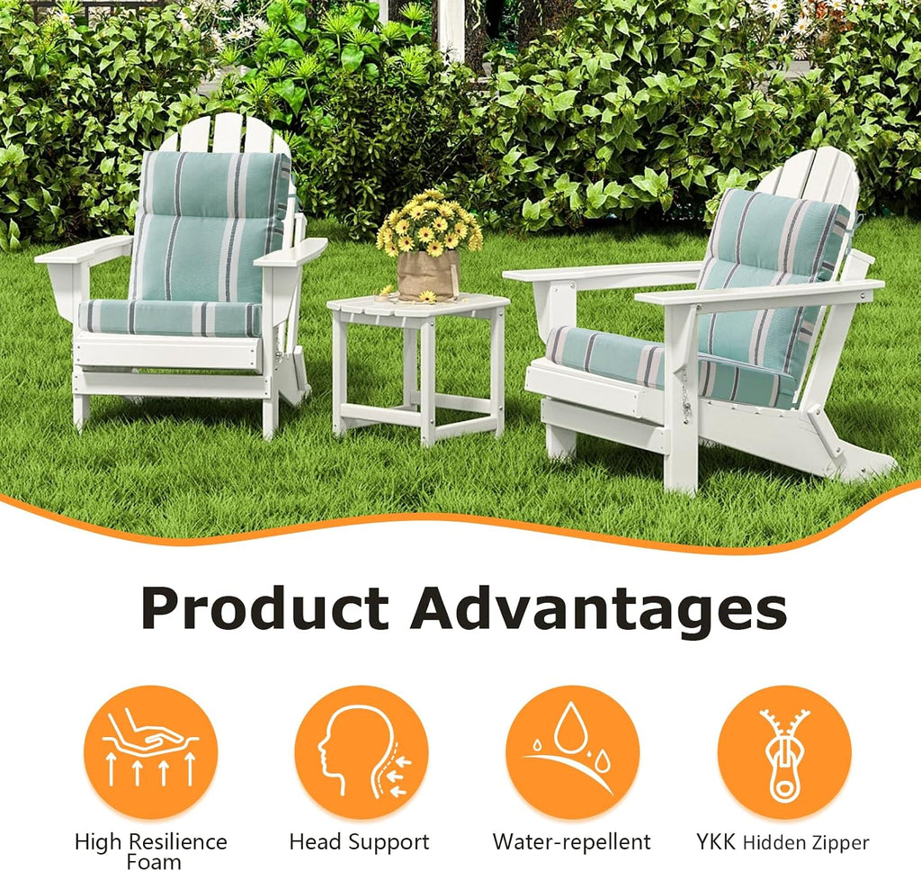 Unimatta Outdoor Separate High Back Chair Cushion Seat Pads, 2-Pack 44 x 21 Inch Water-Repellent & Fade-Resistant Patio Furniture Cushions with Ties for Adirondack, Rocking Chairs, Aqua Stripe