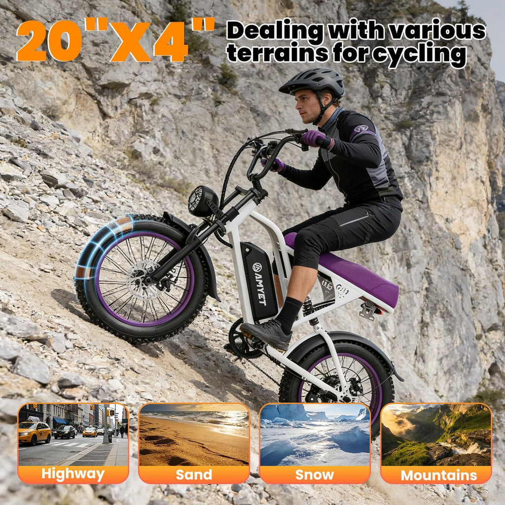 AMYET V9-G60 Electric Bike for Adults, 48V 20Ah(960WH) Ebike with Removable Battery, 20' Fat Tire E Dirt Bike,Dual Shock Absorber, Adults Electric Bike with UL 2849 Certificaed