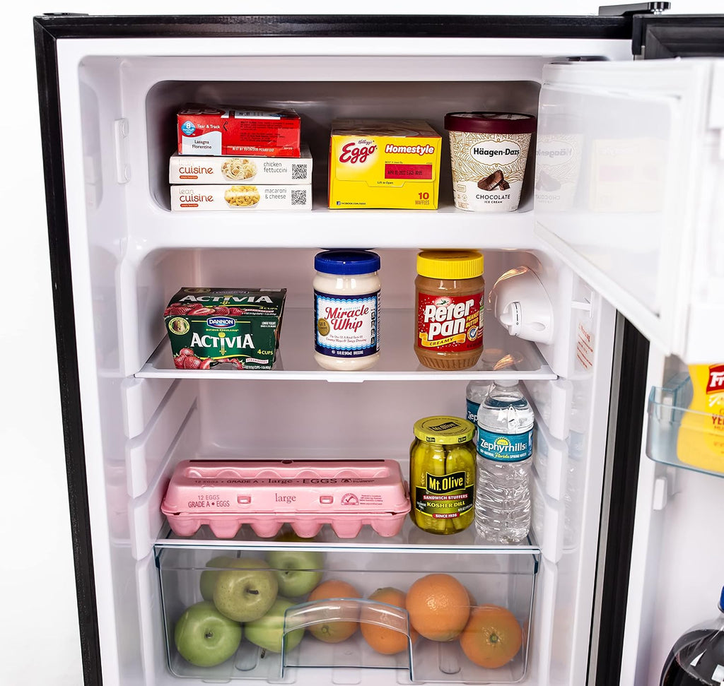 Avanti 4.5 Cu. Ft. Compact Refrigerator with Freezer, Stainless Steel Mini Fridge with Adjustable Glass Shelves, Gallon Door Storage, LED Light & Reversible Door, 4.5-Cu.Ft., Stainless Steel