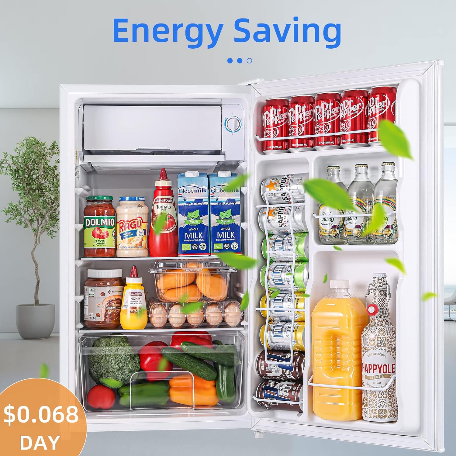 BANGSON Mini Fridge with Freezer, 3.2Cu.Ft, Single Door Small Refrigerator, Energy-Efficient, Low Noise, Small fridge for Bedroom Dorm and Office, White