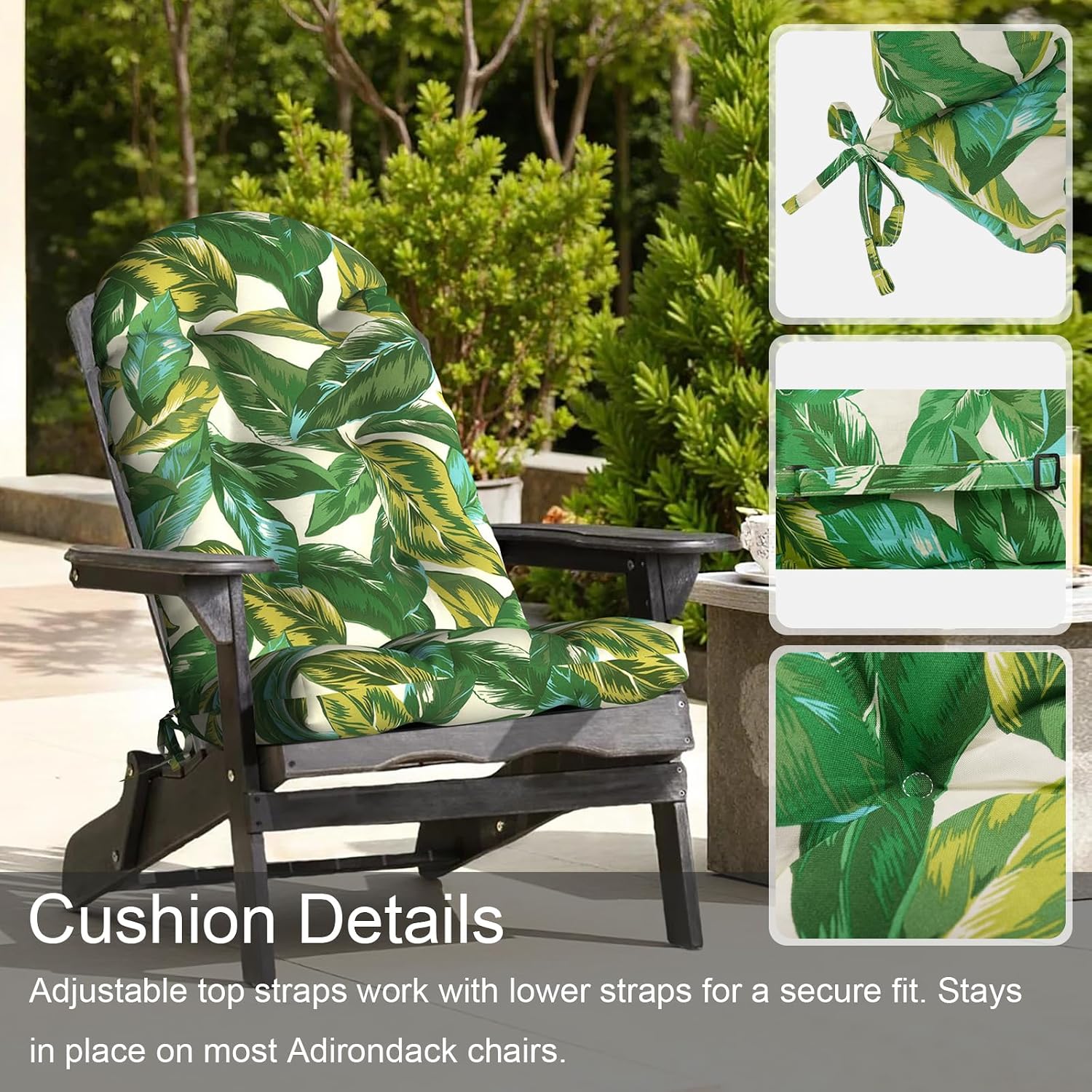 LVTXIII 2 Pack Outdoor Adirondack Chair Cushions, 44x19x4 Inch Water Repellent Patio Cushions for Rocking Chairs, Thick Tufted High Back Seat Cushion Set, Lush Leaf Jungle