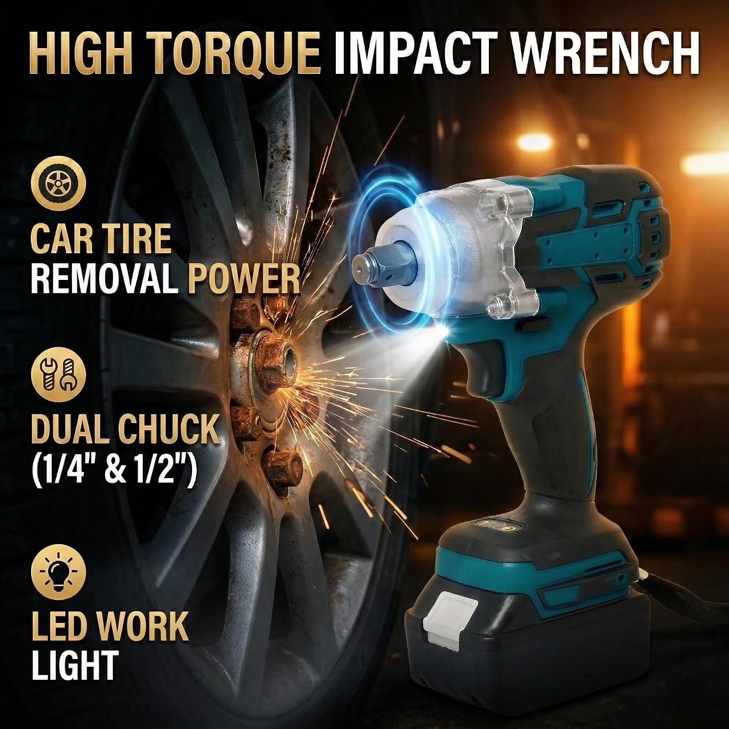 SELFIE CAT 4 Set Brushless Cordless Combo Kit Power Tools, Hammer/Angle Grinder/Impact Wrench/Drill Impact Drill Set, Cordless Drill and Impact Driver Combo With 4 Battery&2 Chargers for Home, DIYers