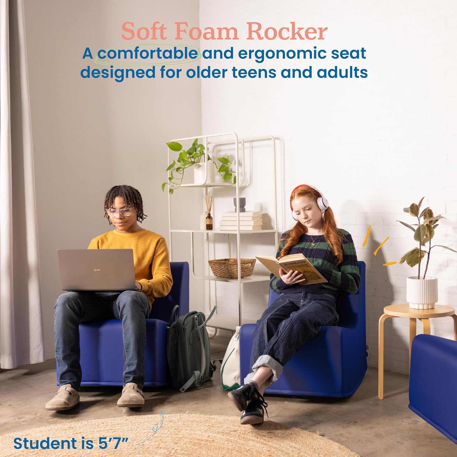 ECR4Kids SoftZone Contoured Rocking Chair, Flexible Seating, Blue