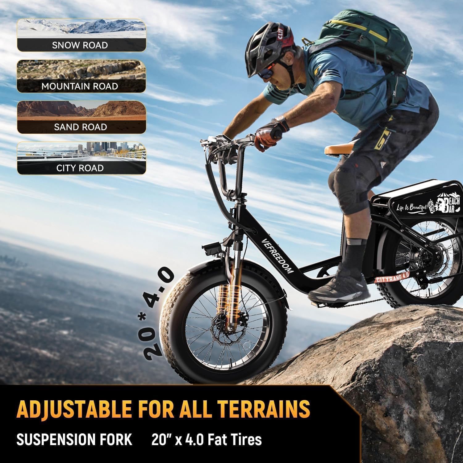 EUY 1500W Peak Electric Bike for Adults, 48V 20Ah Removable Battery Max Range 80Miles & 30MPH Electric Bicycle, 20''×4.0' Fat Tire Ebike,Fast Cargo Ebikes,Commute Mountain E-Bike UL Certified