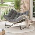 UDPATIO Outdoor Papasan Rocking Chair, Wicker Papasan Lounge Chair with 5.1' Thickened Water-Resistant Cushion & Anti-Slip Bar, for Porch, Balcony, Patio or Indoor, Dark Grey