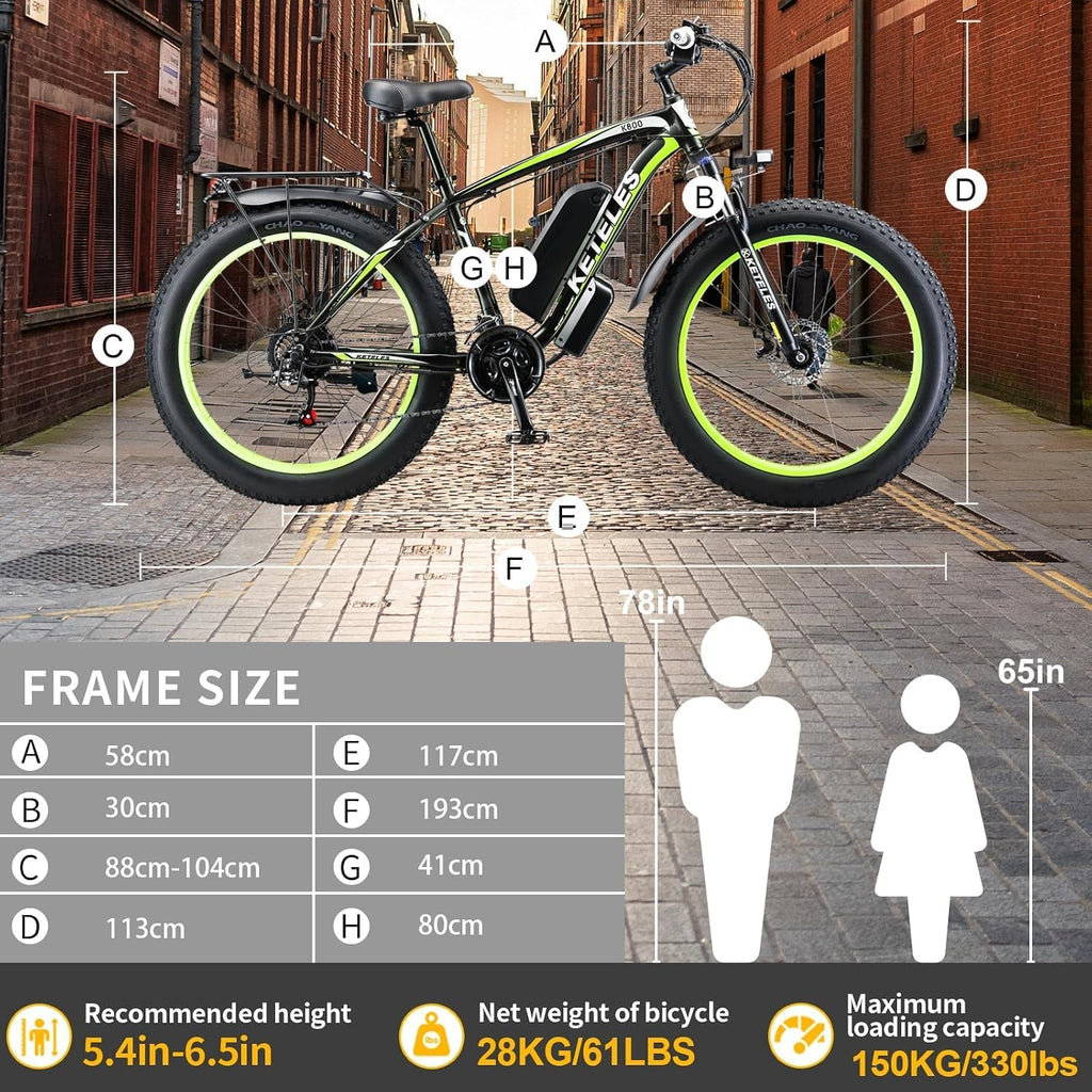 Peak 2000W Electric Bike 27 MPH 48V15Ah Removable Battery Max 40-80 Miles E Bike for Adults 26' Fat Tire Ebike 21-Speed All Terrain for Mountains Snow Sand Road