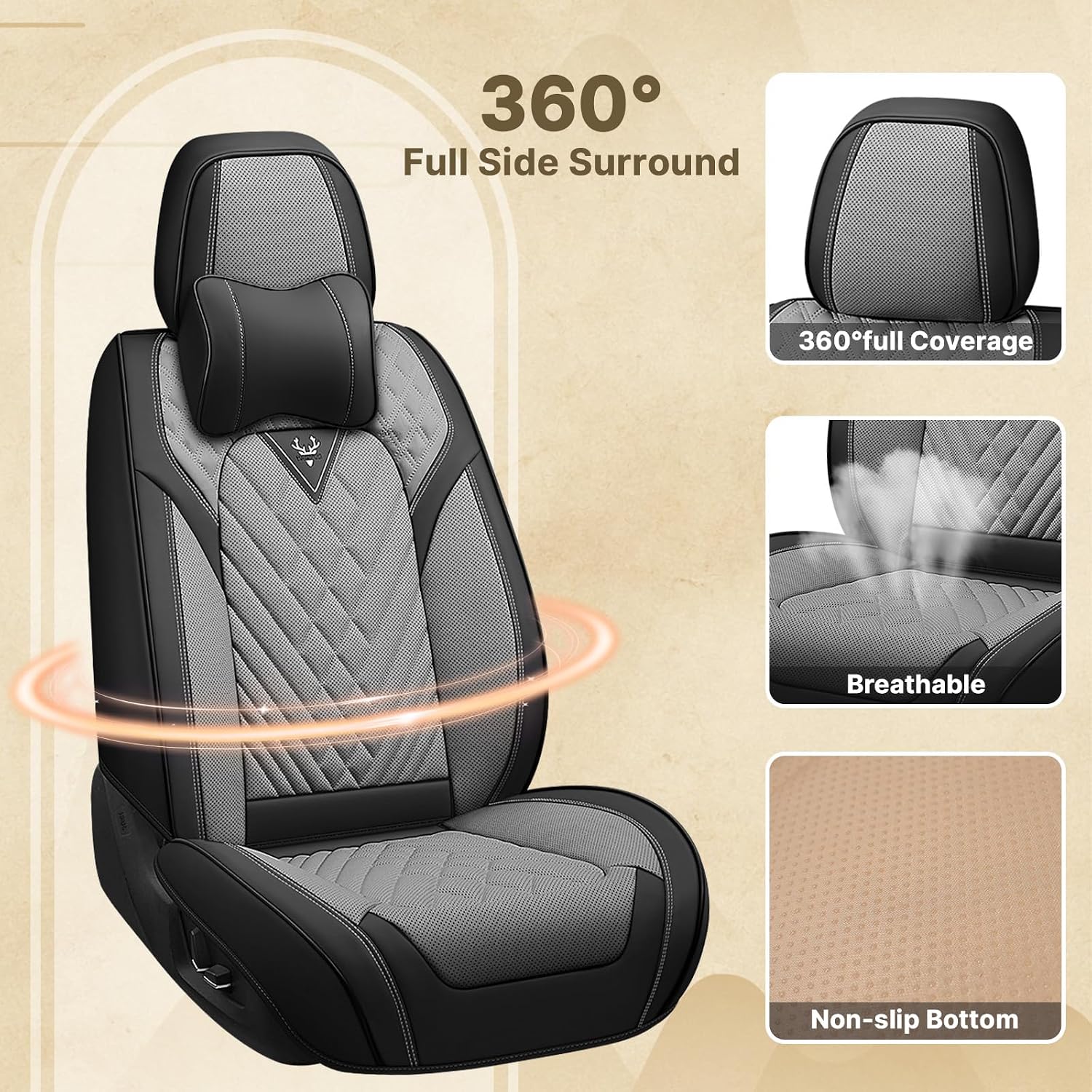 Fit for Honda Odyssey 2000-2026 Seat Covers, Fashion Sport Seat Cover with Waterproof Leather, Airbag Safe Design Seat Protector (2 Front Seat Luxury, Black Gray)