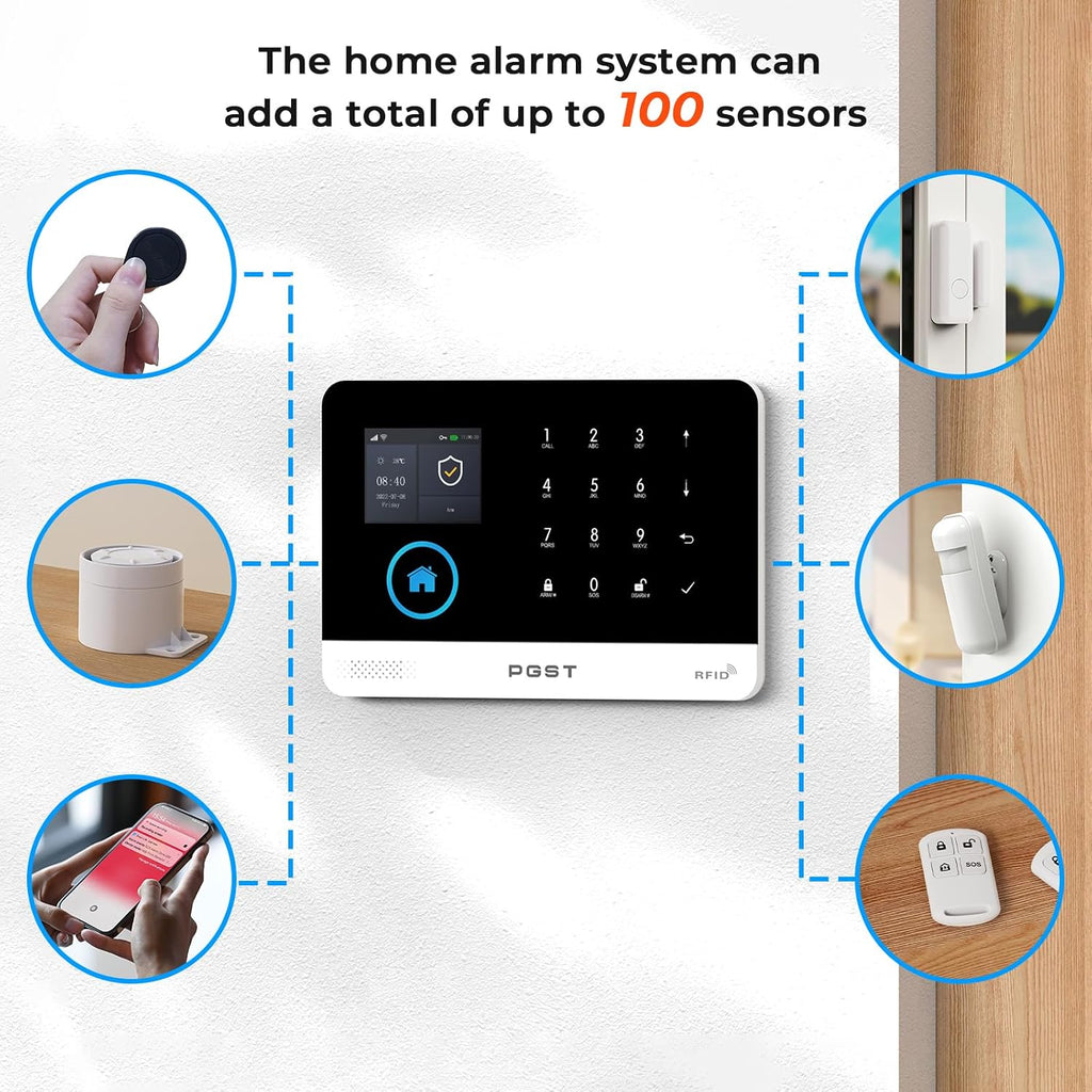 Home Security System with WiFi 2MP HD Secutity Camera,17 Piece Alarm Kits Home Security Camera System,Compatible with Alexa,Google Assistant, No Contract Required,