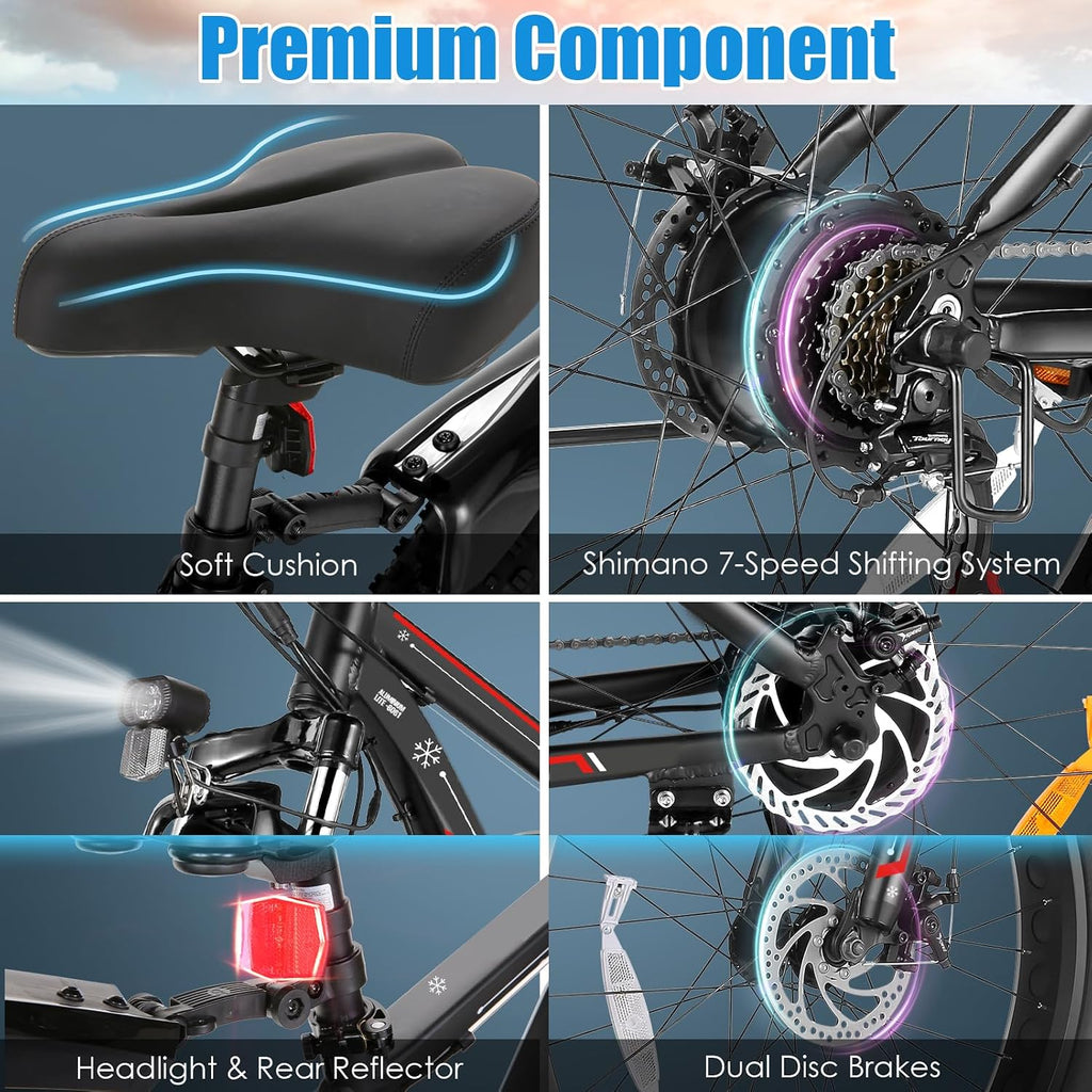 GOCIO 26' Fat Tire Electric Bike for Adults - 48V 750W Powerful Motor, 40 Miles Range, Dual Suspension, All-Terrain E-Bike