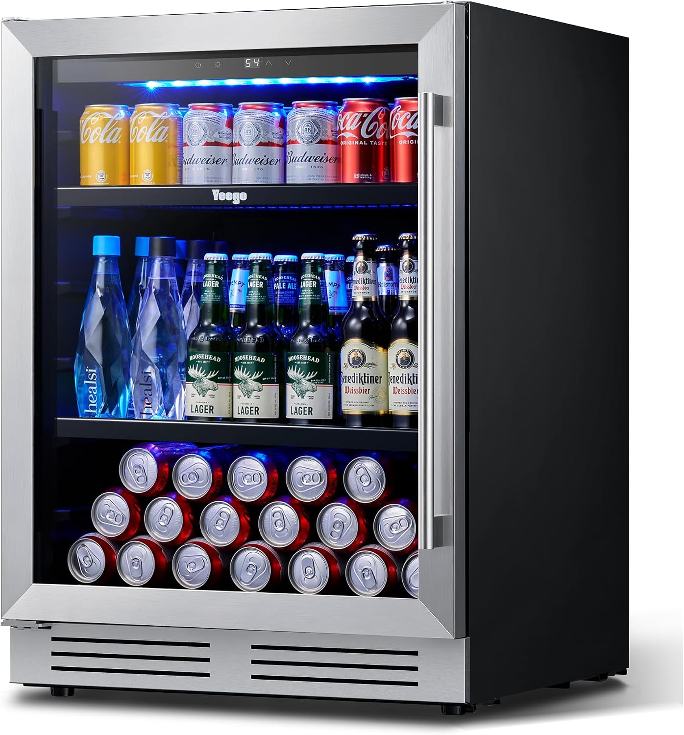 Yeego Beverage Refrigerator Cooler - 24 inch 180 Cans Mini Fridge with Glass Door, 34-54 ℉ Under Counter Refrigerator Built-in for Wine Beer Soda for Bar Bedroom Office(Left-Hinged)