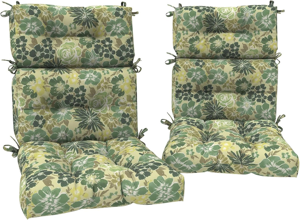 DYTXIII Outdoor High Back Chair Cushions Set of 2, Water Repellent Tufted Rocking Seat Cushions Replacement 44 x 22 Inch, Seat & Back Chair Pads for Patio, Balcony and Indoor Use -Green Rose