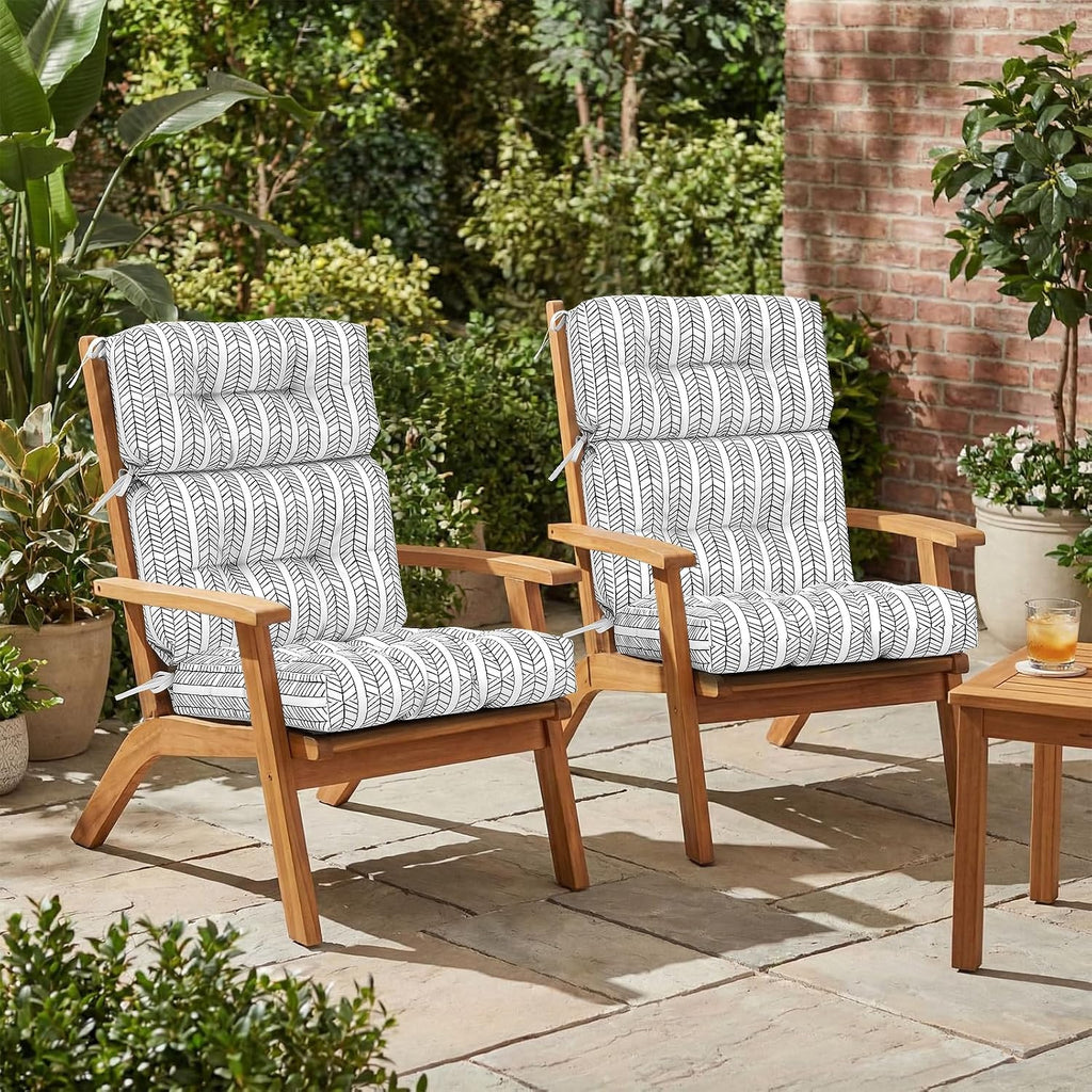 Outdoor High Back Patio Chair Cushions, Tufted Rocking Chair Cushions, Adirondack Cushions for Garden Porch Home Office Chairs Use, 44' x 22' x 4', 2 Pack, Herringbone Black White