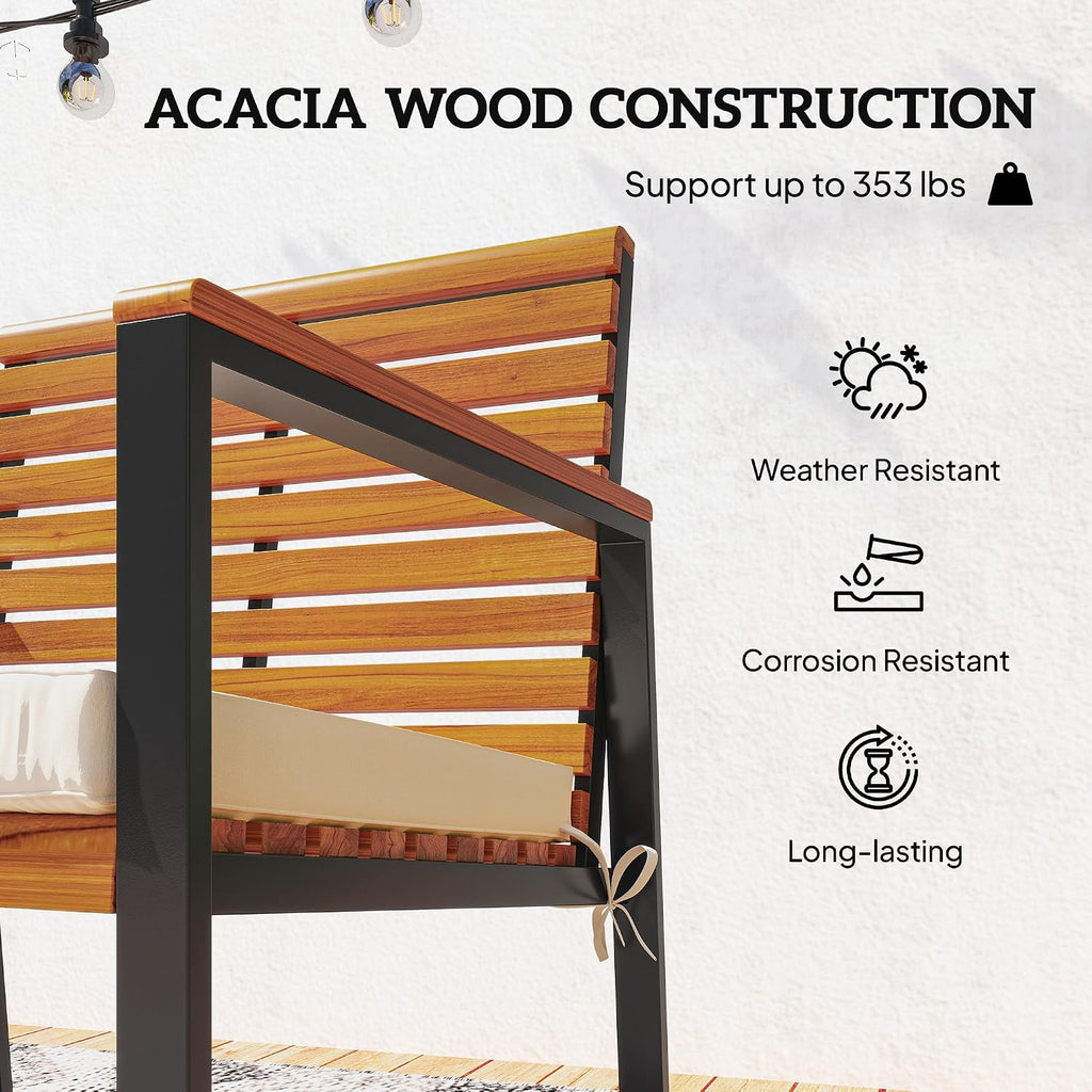 Outsunny Outdoor Rocking Chair Set of 2, Acacia Wood Outdoor Rockers with Armrests, Cushion, Patio Wooden Rocking Chair Set for Garden, Balcony, Porch, 353 lbs. Capacity, Cream White