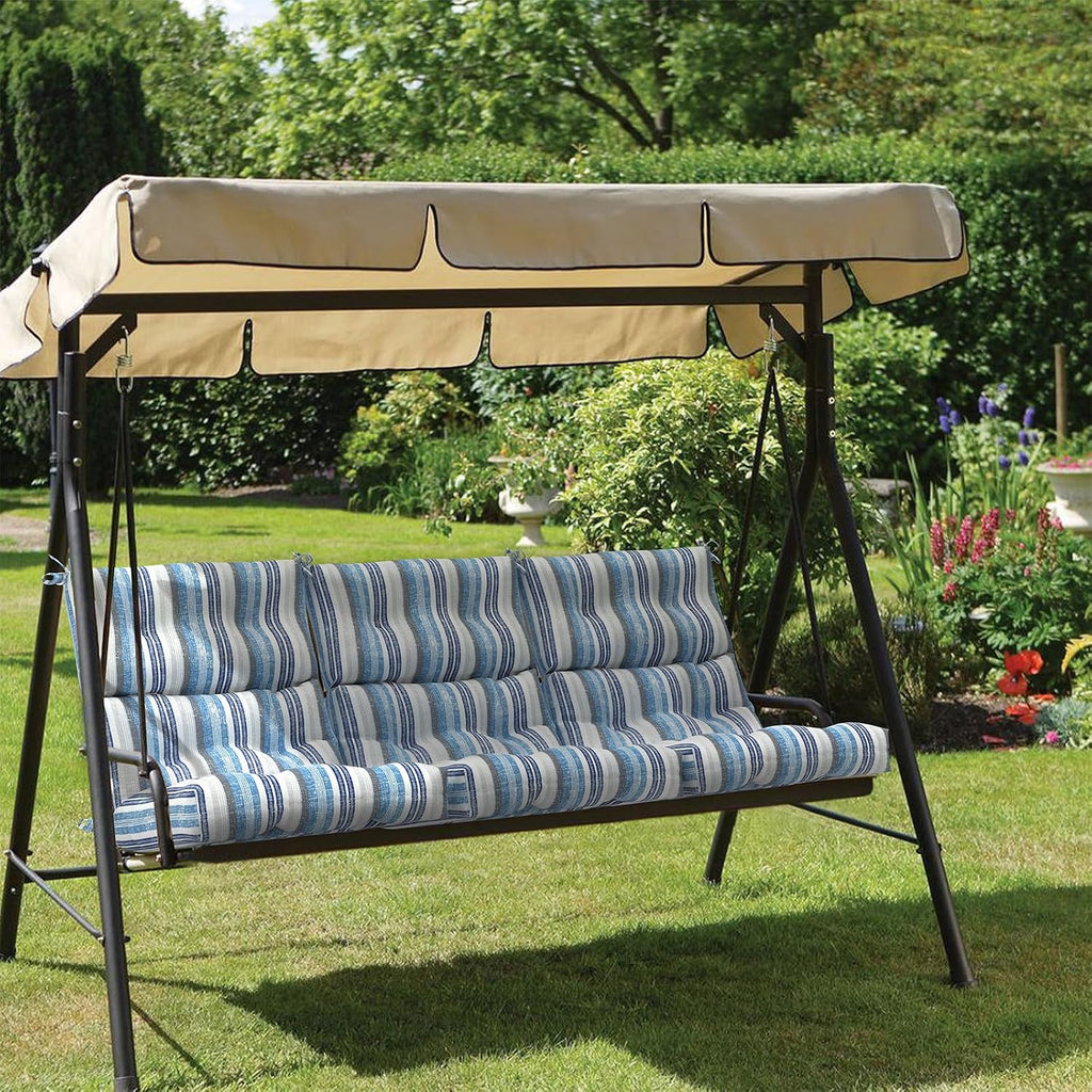 Outdoor High Back Patio Chair Cushions, Tufted Rocking Chair Cushions, Adirondack Cushions for Garden Porch Home Office Chairs Use, 44' x 22' x 4', 2 Pack, Stripe Layered Blue