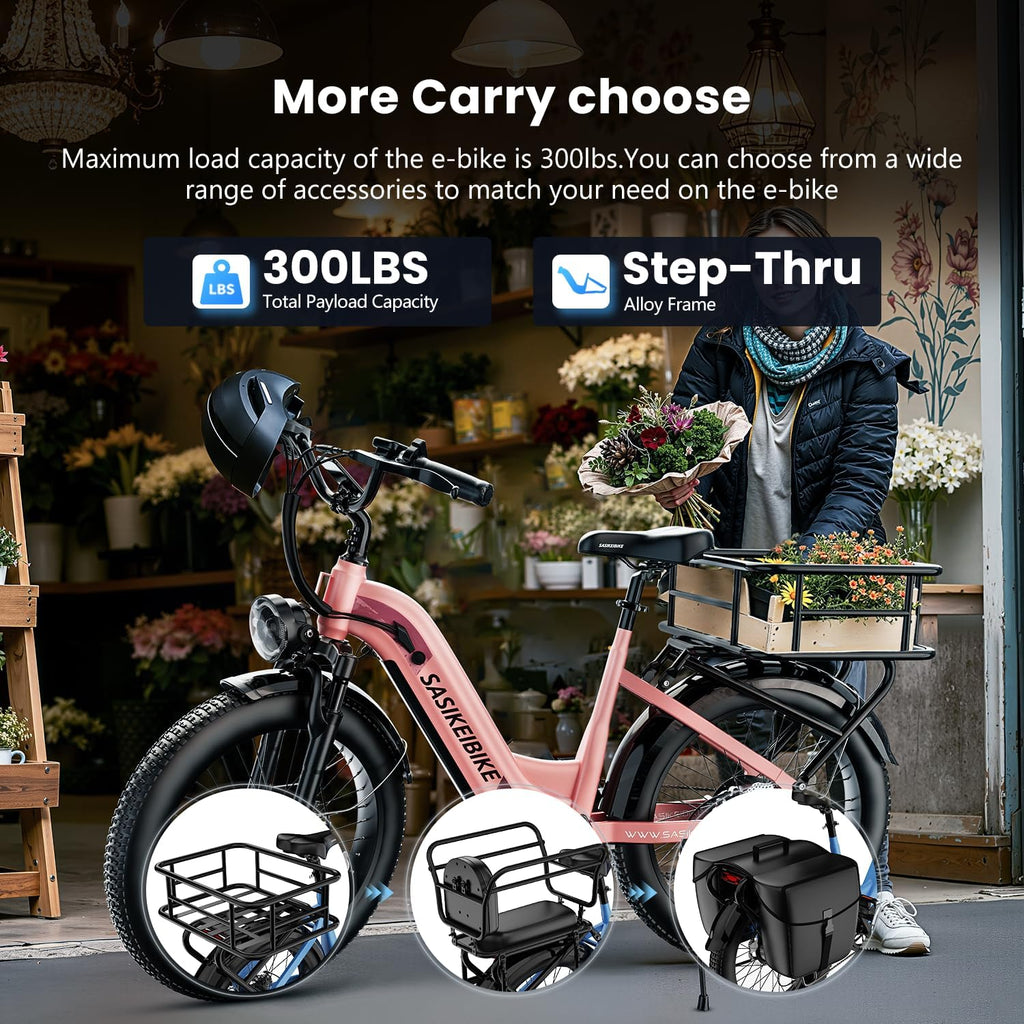 1500W Motor Electric Bike for Adults & Teenager, 48V 20AH Removable Battery Ebike, 24inch Fat Tire Electric Bicycle, Step-Thru E Bike for Commuting & Mountain, Front Suspension