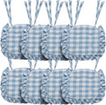 VHC Brands Chair Pad 16.5x18, Cotton Dining Room, Kitchen Chair Pads, Seat Cushion with Ties, Tucked, Annie Buffalo Check Collection, Rectangle 16.5x18, Dusk Blue, Set of 8