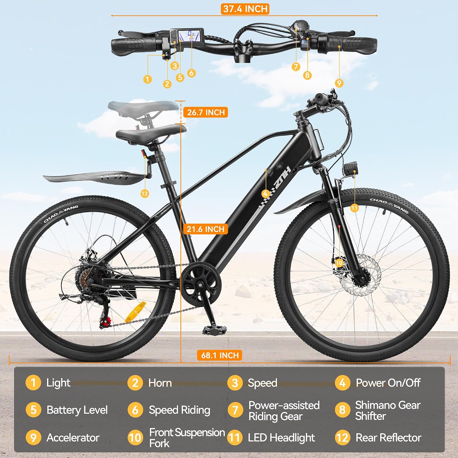 ZNH Electric Bike, 750W Peak Electric Mountain Ebike for Adults with 48V 13Ah Removable Battery, 20MPH 26'' Electric Bike - Suspension Fork, LED Display, Fat Tire Commuter Ebike, Black