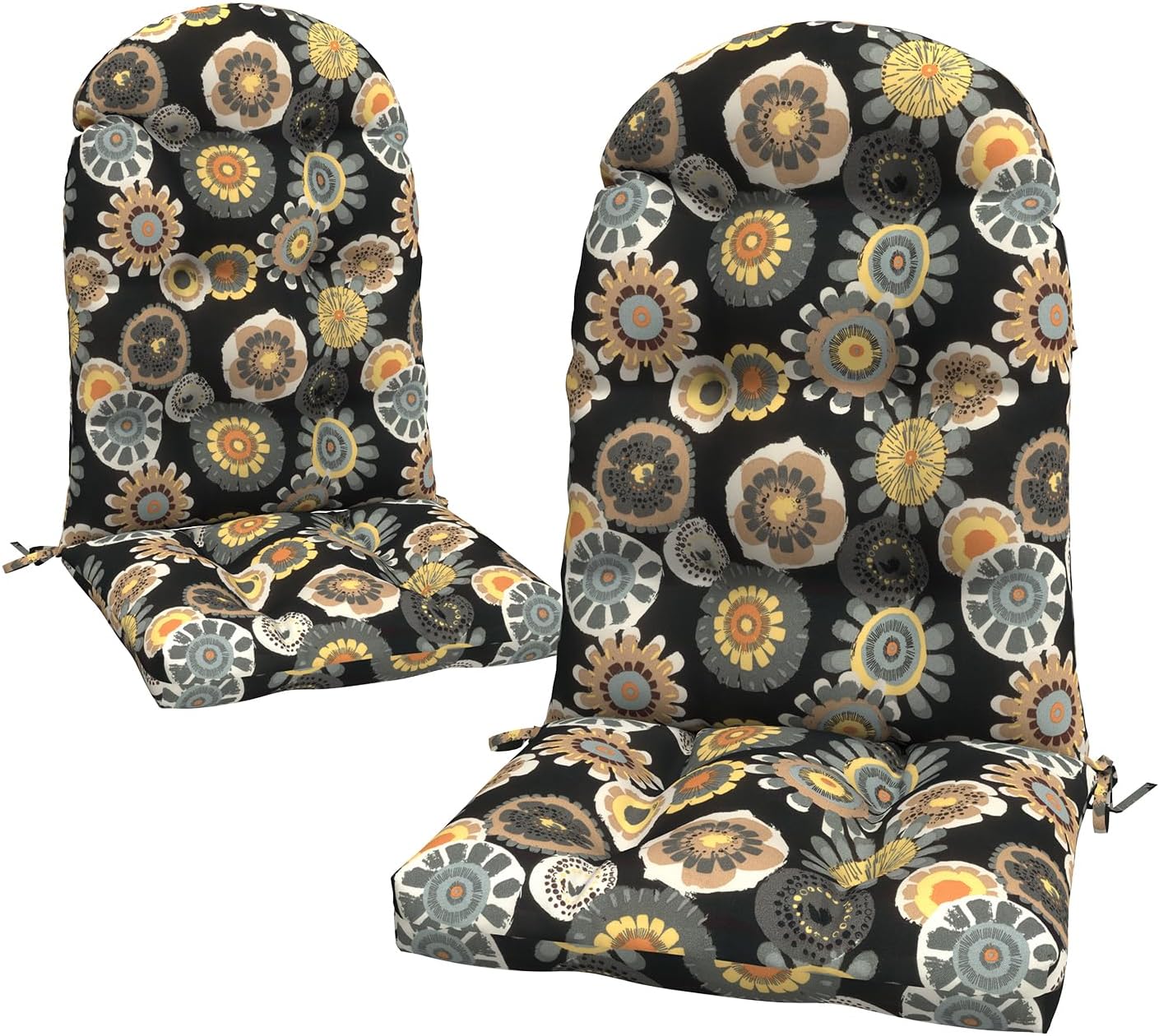 LVTXIII 2 Pack Outdoor Adirondack Chair Cushions, 44x19x4 Inch Water Repellent Patio Cushions for Rocking Chairs, Thick Tufted High Back Seat Cushion Set, Black Yellow Crosby