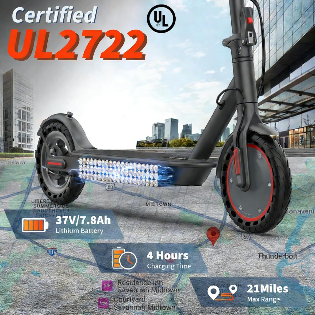 Electric Scooter, 350W-500W Motor, 9 MPH to 22MPH, 10-41 Miles Range, Dual Suspension, Dual Braking, App Control, Foldable Commuter E Scooter for Adults and Teens