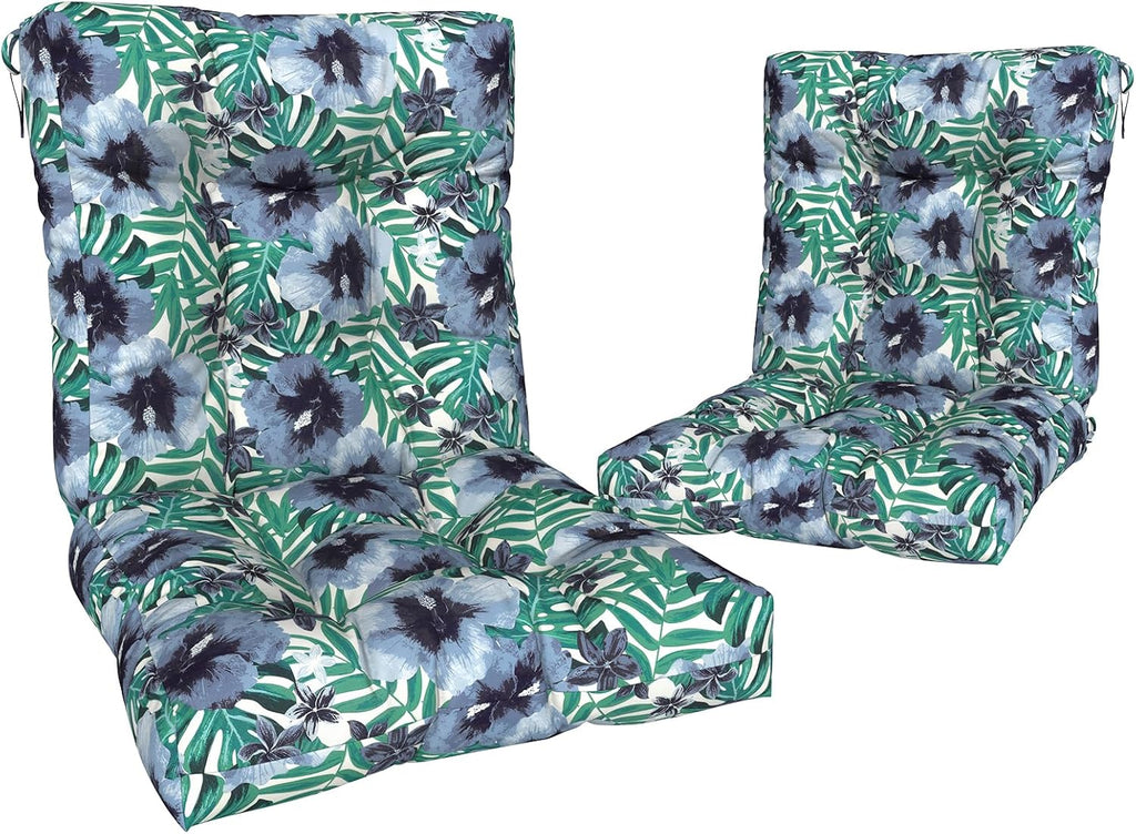 Outdoor Seat Chair Cushions, Tufted Back Patio Furniture Cushions Set of 2, Water Repellent Wicker Replacement for Home Garden Chairs, 42x21x4 Inch, Blue Salmone Tropical
