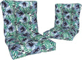 Outdoor Seat Chair Cushions, Tufted Back Patio Furniture Cushions Set of 2, Water Repellent Wicker Replacement for Home Garden Chairs, 42x21x4 Inch, Blue Salmone Tropical