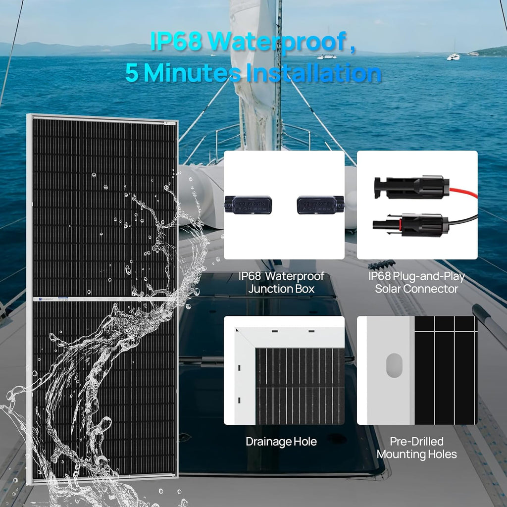 ECO-WORTHY N-Type 18BB Bifacial Solar Panels, 2PCS 195W 12 Volt Monocrystalline Solar Panel with 25% High Conversion Efficiency, Ideal for RV, Boat, Roof, Farm,Home & Off-Grid Applications
