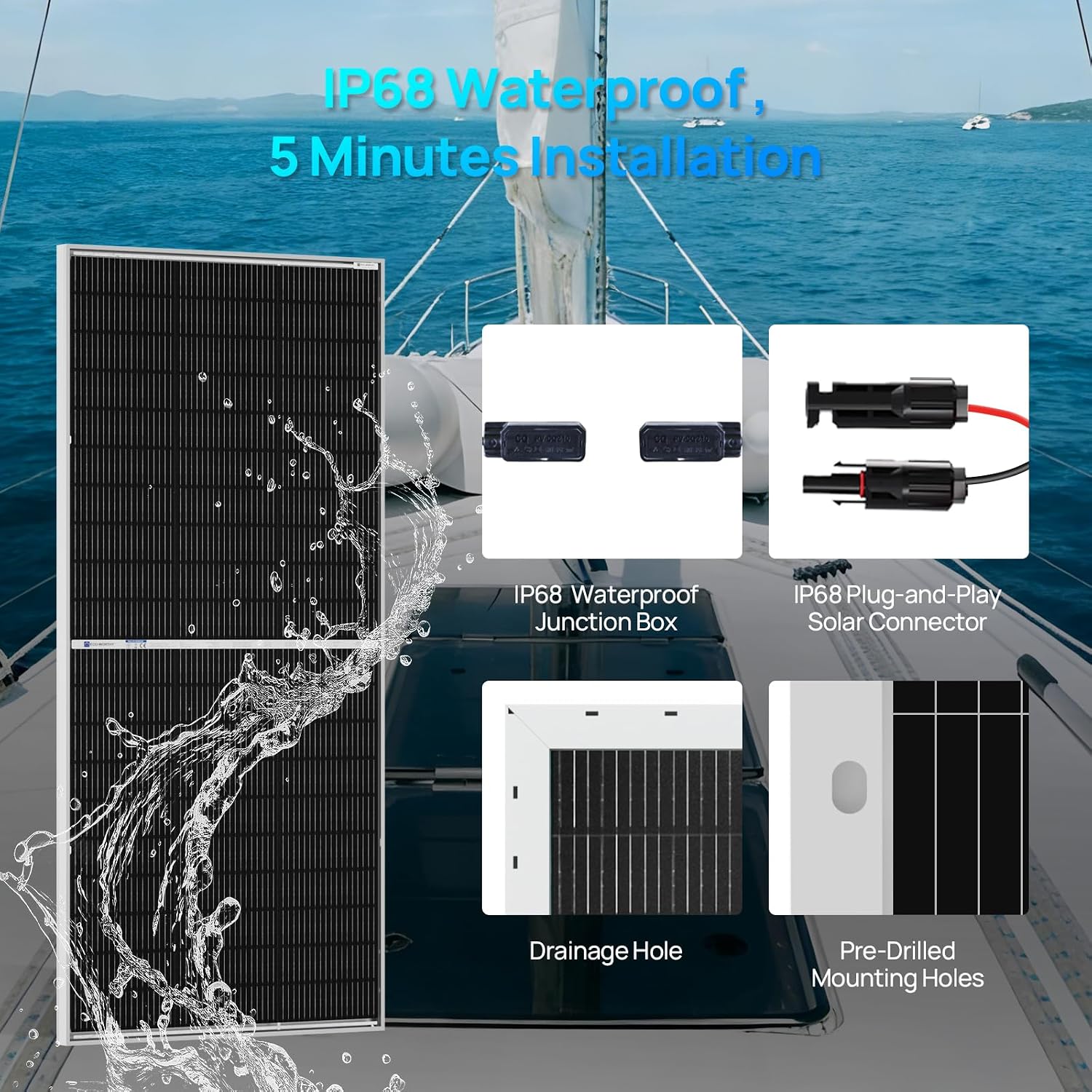 ECO-WORTHY N-Type 18BB Bifacial Solar Panels, 2PCS 195W 12 Volt Monocrystalline Solar Panel with 25% High Conversion Efficiency, Ideal for RV, Boat, Roof, Farm,Home & Off-Grid Applications