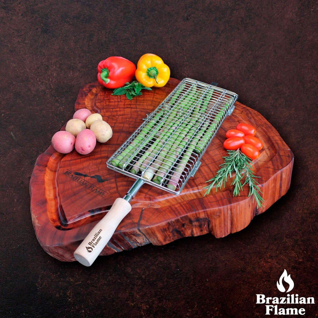 Brazilian Flame Rotisserie Baskets Compatible with 3 Skewer and 5 Skewer Portable Gas Rotisserie BBQ Grills for Roasting Corn on The Cob, Potatoes, Shrimp, Hot Dogs, Burgers, and Steaks, Set of 3
