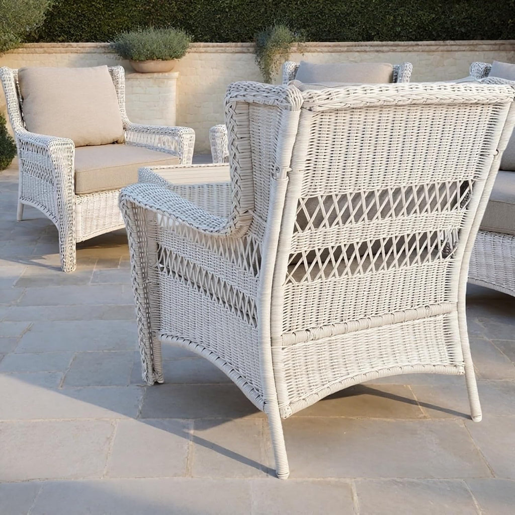 Park Meadow Outdoor Wicker Club Chair, All-Weather HDPE Patio Dining Chair with 4' Taupe Beige Cushions