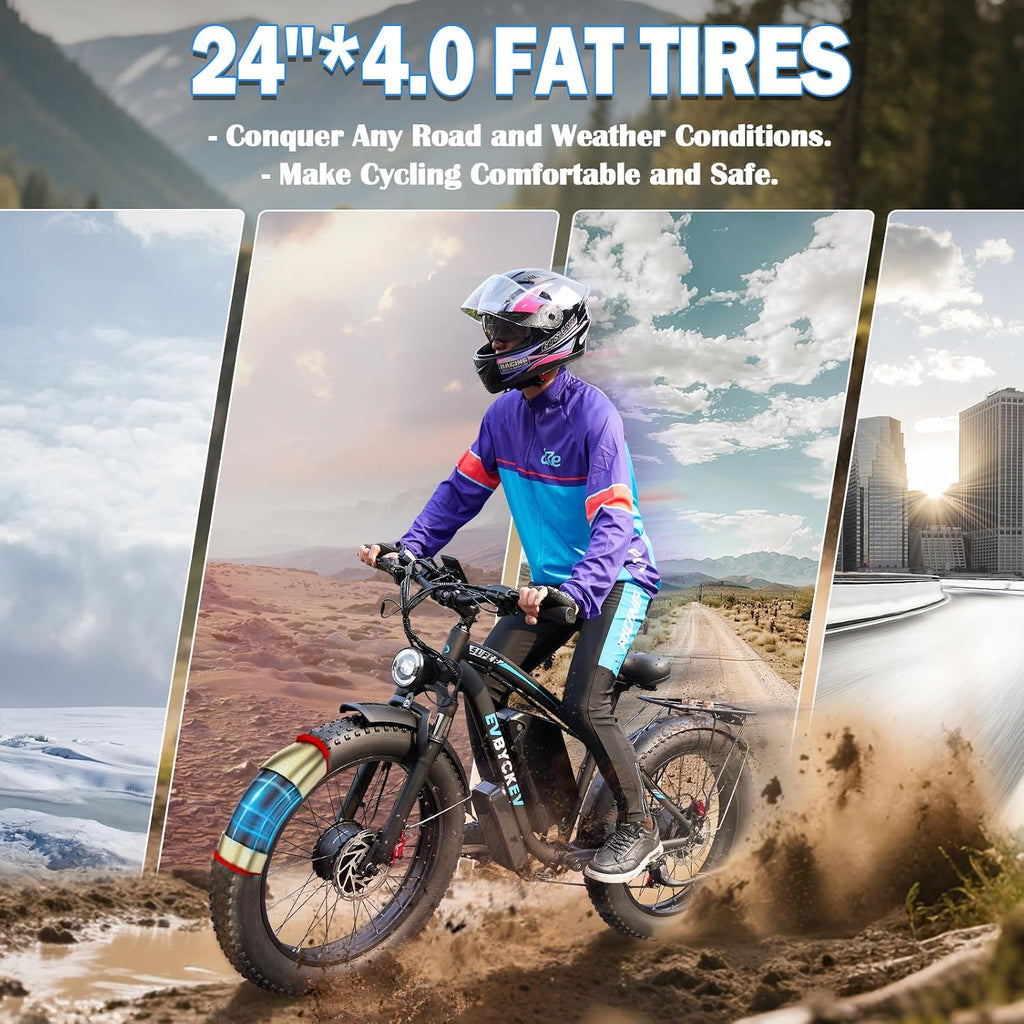 60V Electric Bike,8000W Peak1768WH Dual Motor Ebike for Adults,42-47MPH Up to 100Miles Fast Mountain Ebike, 24Inches Fat Tire E Bike,Lockable Suspension E-Bike for Snow Hunting Off-Road Sand