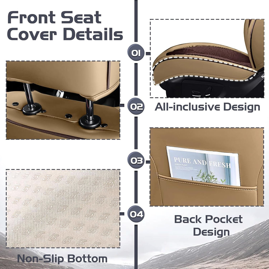 Car Seat Covers for Mitsubishi Outlander 2003-2026, Waterproof Nappa Leather Front Seat Cover with Headrests, Anti-Slip and Comfortable Automotive Seat Protector&Accessories(Brown Coffee)