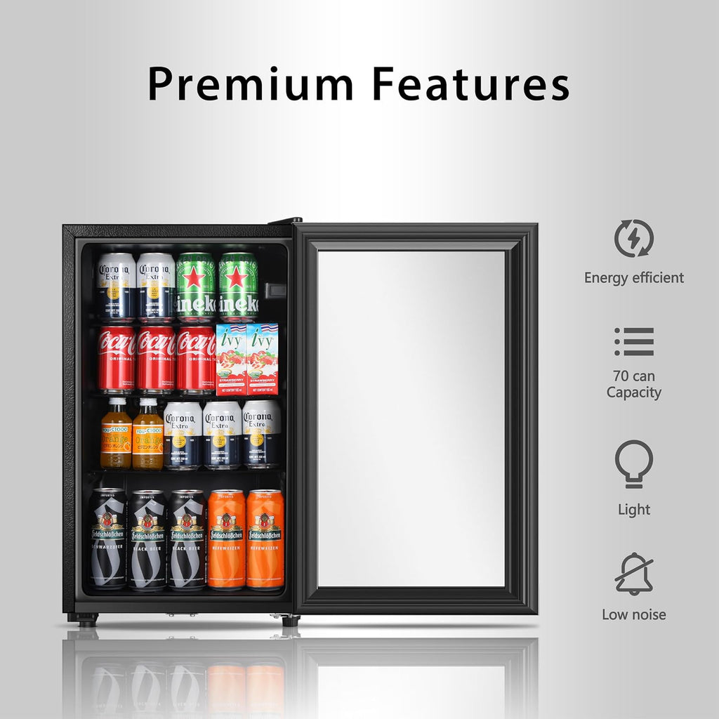 HAILANG Beverage Refrigerator, 2.3 Cu.Ft, Mini Fridge with Glass Door for Soda Beer, Freestanding Beverage Cooler for Office, Bar, Adjustable Shelving&Adjustable Foot