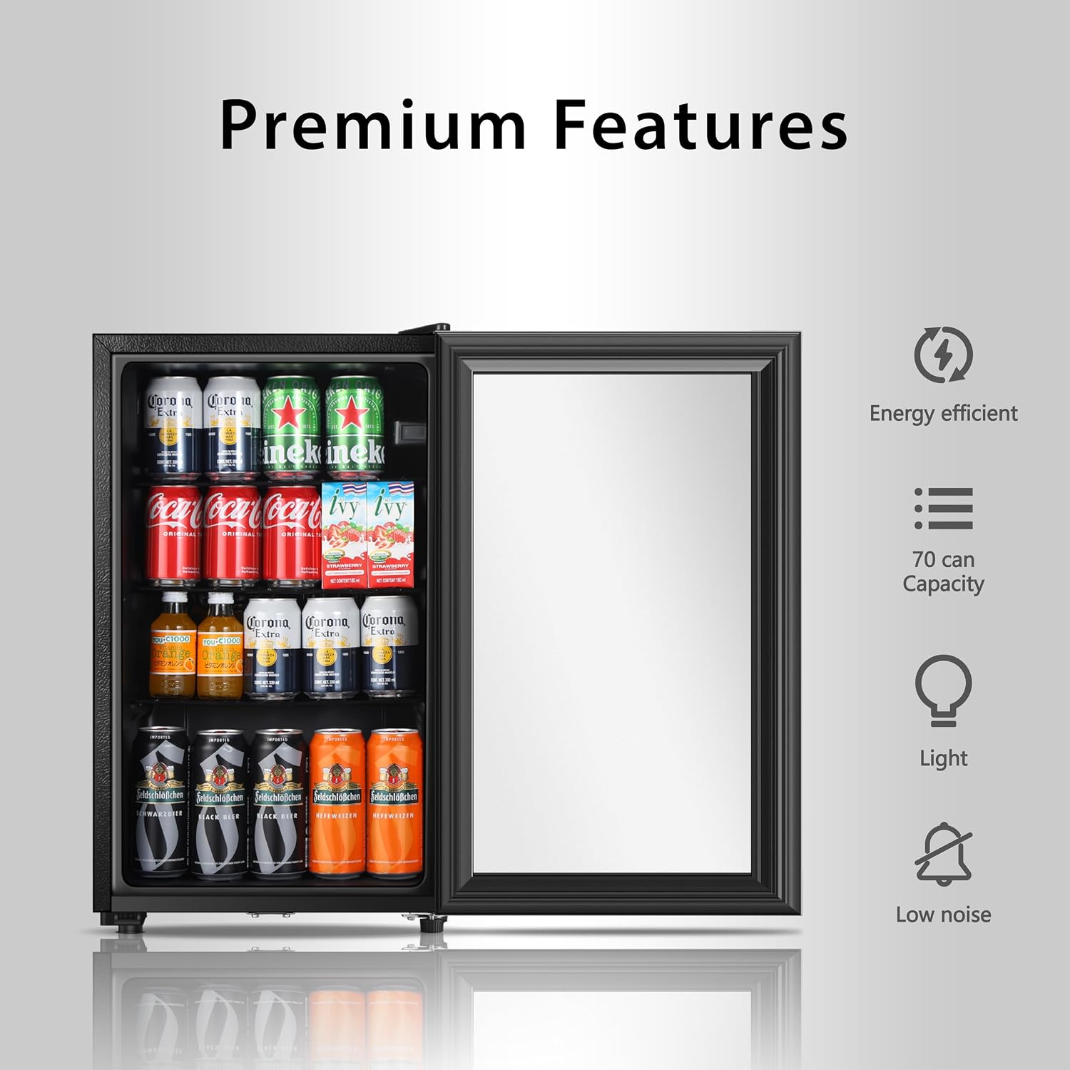 HAILANG Beverage Refrigerator, 2.3 Cu.Ft, Mini Fridge with Glass Door for Soda Beer, Freestanding Beverage Cooler for Office, Bar, Adjustable Shelving&Adjustable Foot